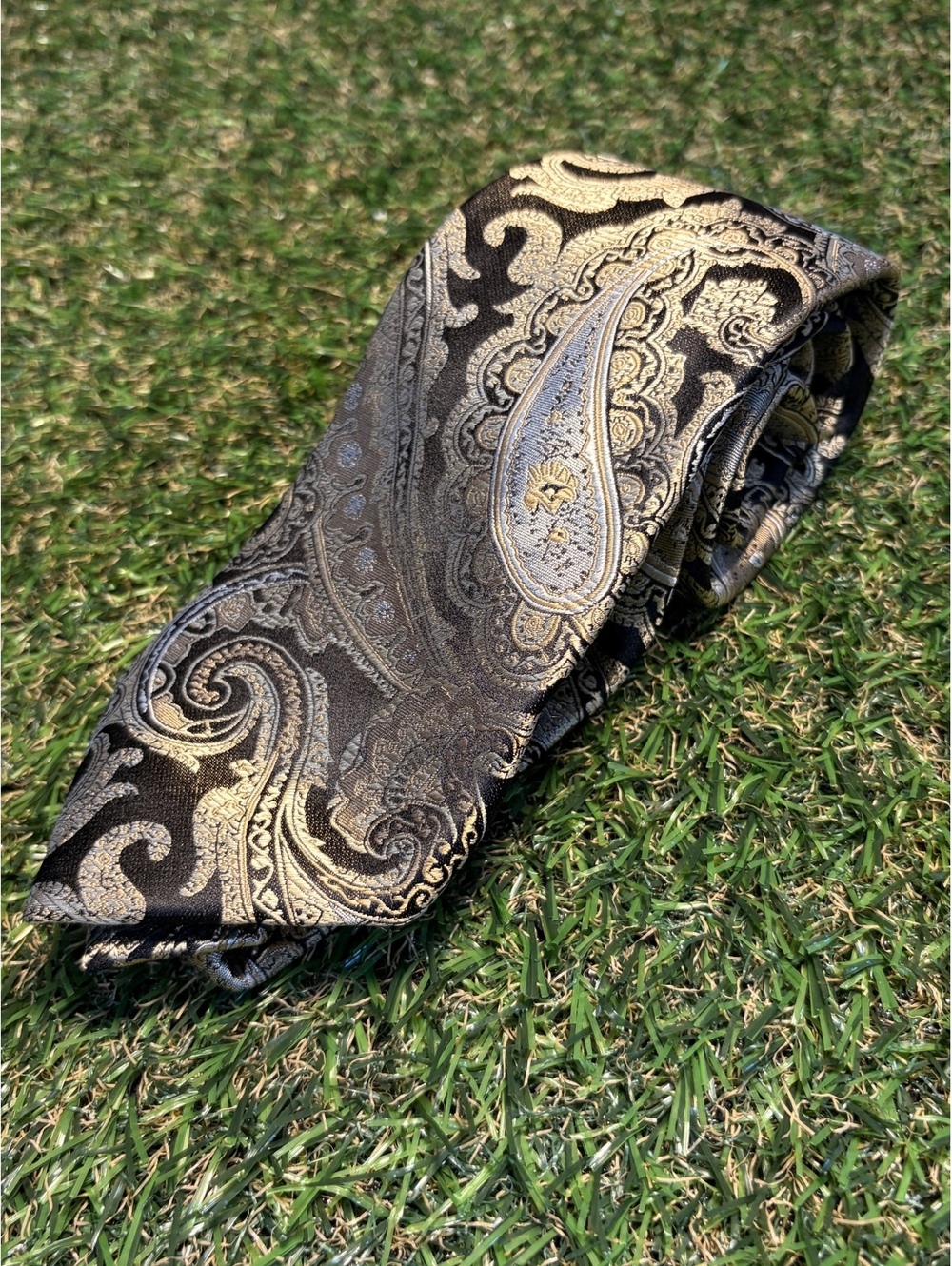 Sean John Black and Gold Paisley Silk Tie